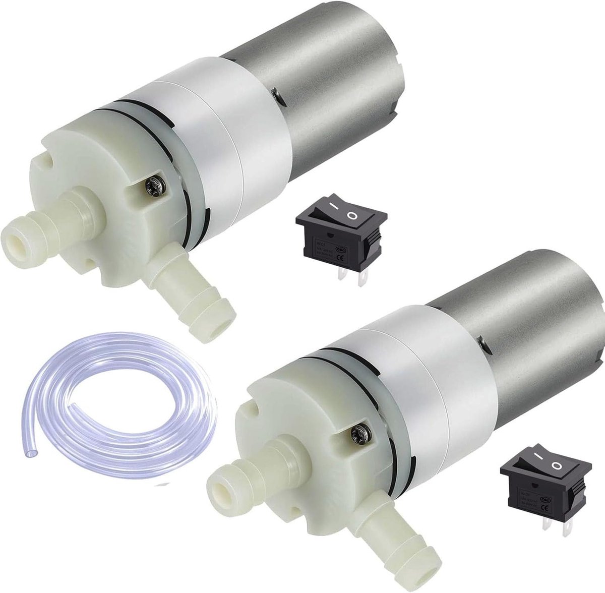 2 stuks Mini DC 12V 370 Mini Miniatuur Zelfaanzuigende Diafragma Waterpomp, Luchtpomp voor Aquarium, 1/4" slangaansluiting, Max Flow 700-850ml, geschikt voor aquaria, theezetapparaten