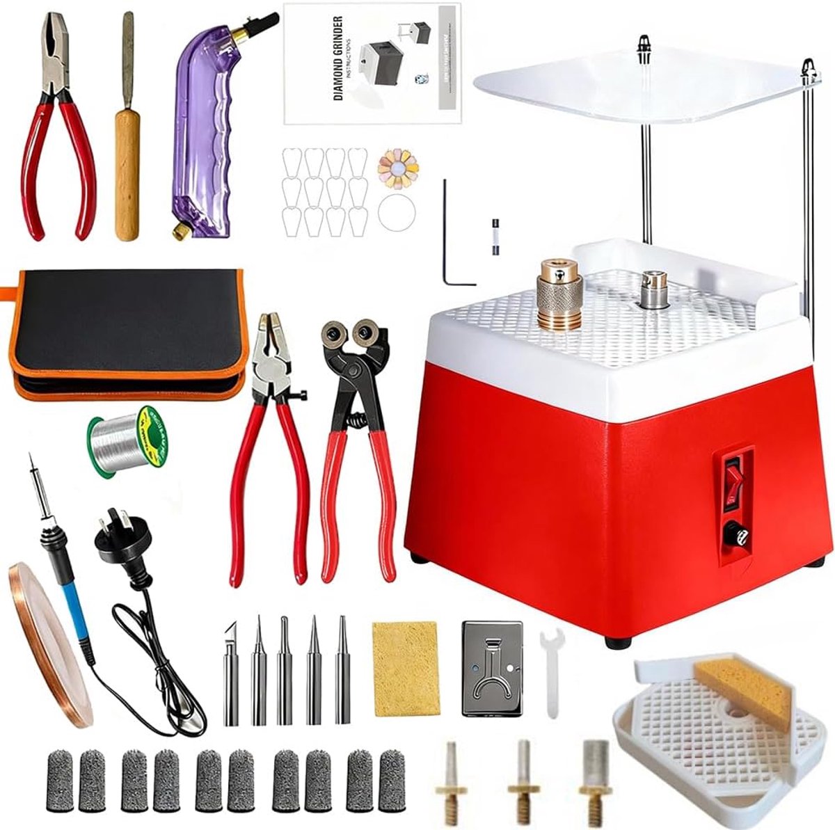 glasslijper, 220 V, met zuigfunctie, transparante bescherming, 5 verwisselbare slijpkoppen, universele accessoires, dubbellaags design, voor glas en keramiek