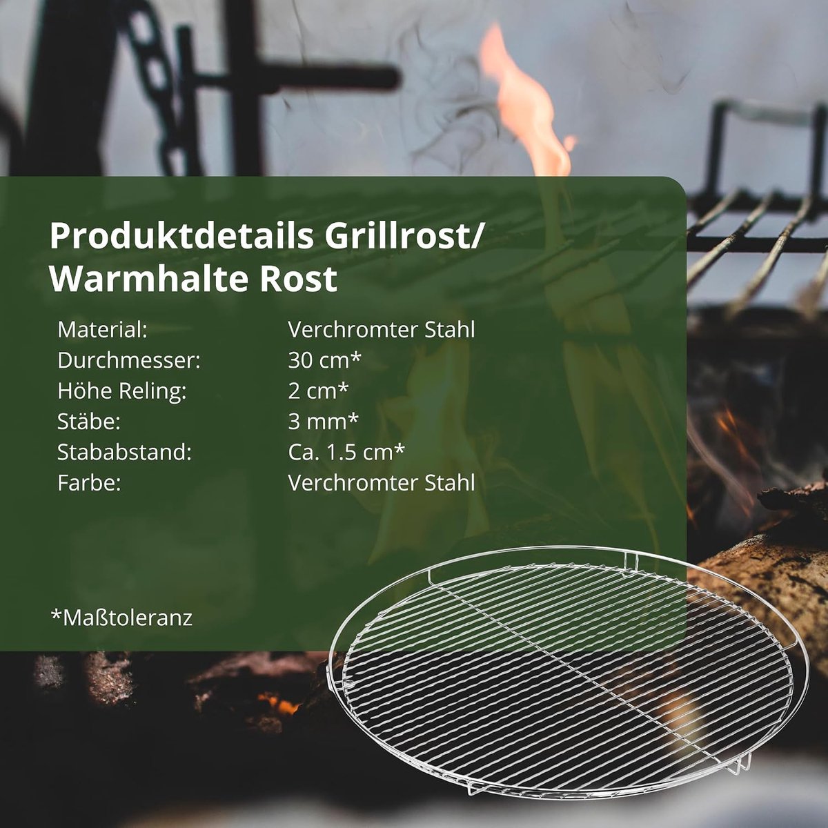 grillrooster 40 cm met rail om op te hangen, warmhoudrooster voor zwenkgrill met 3 poten zwenkbaar