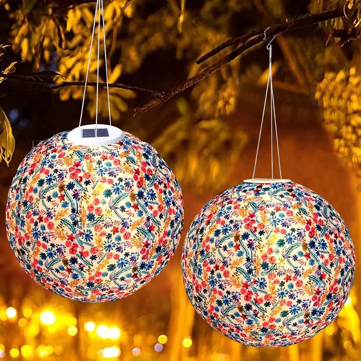 2 stuks snelladende solar lampions voor buiten, weerbestendig: 30 cm LED-lantaarn, waterdicht, warm wit, hangende solar tuinlantaarn, lichtsnoer met lampion voor tuin, terras
