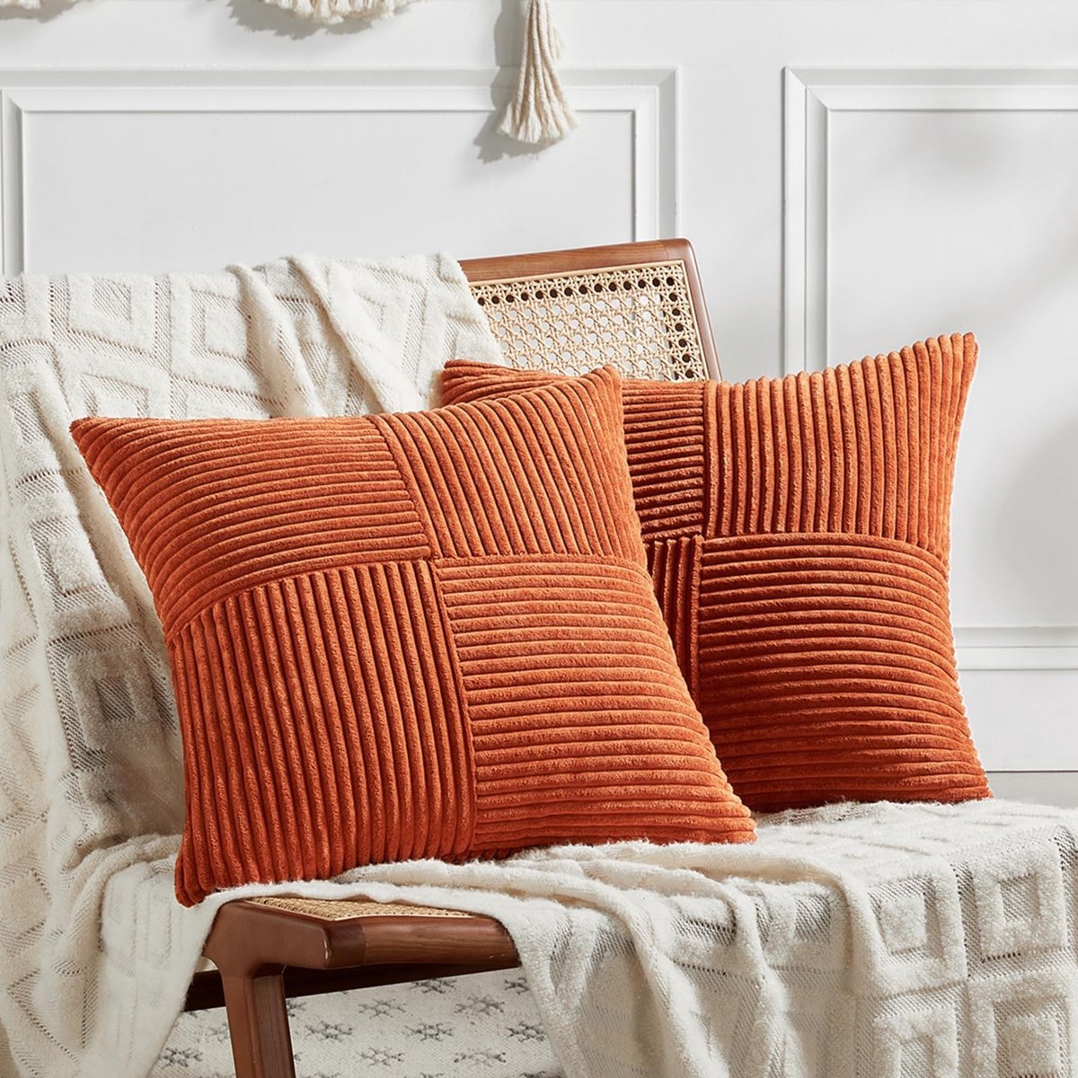 Omgoods - Set van 2 Caramel Kussenhoezen - 80 x 80 cm, Zachte Decoratieve Kussens voor Sofa en Slaapkamer