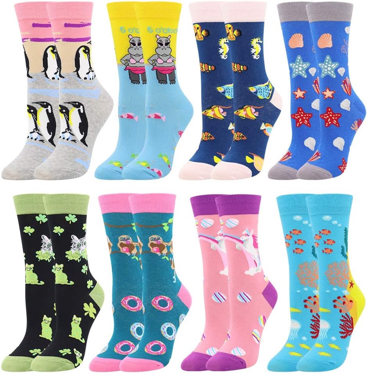 Sokken, Crazy Novelty Funky Sokken voor Dames, Fancy Casual Gekamd Katoen Crew Office Pack, Herfst Winter Mid Calf Sokken met Uniek Opvallend Ontwerp