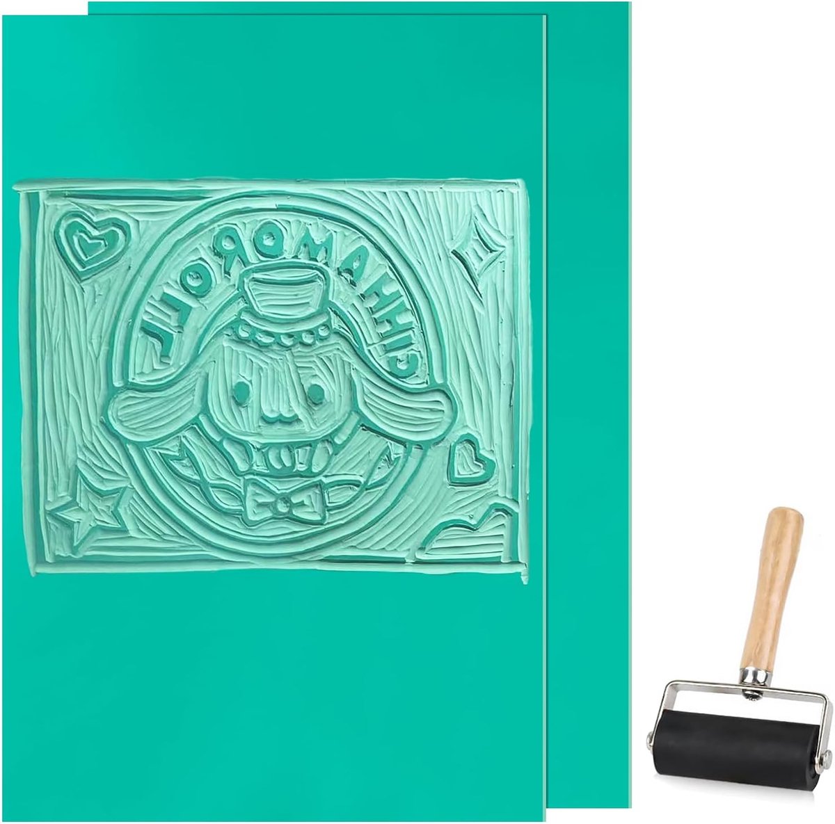 2 stuks zachte rubberen linoldrukplaten, linolsnijset met rubberen rollen, linolplaten voor linolsnede, linolplaat A4 linoleum plaat voor het zelf stempelen, 30 × 21 cm