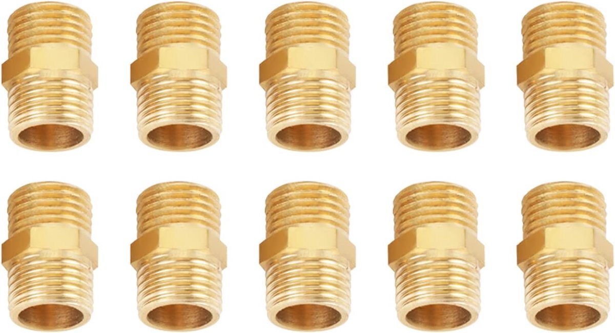1/4 BSP Messing Zeskantnippel buitendraad Snelkoppeling Schroefdraad Pijpfitting Zeskant Adapter 10 St.