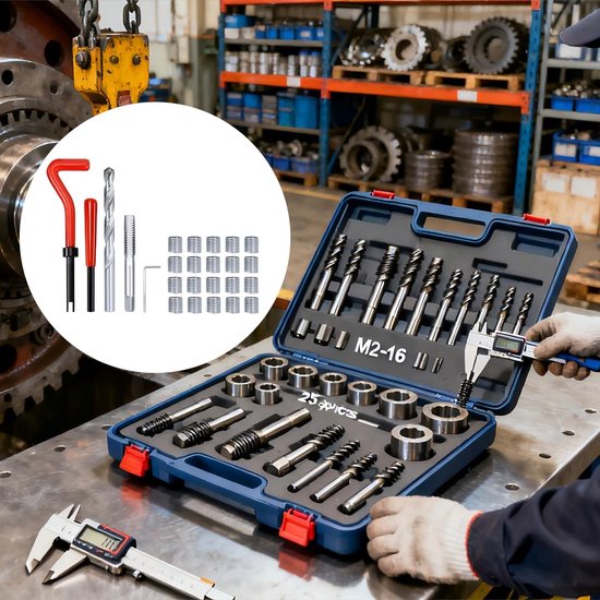 M12x1,25mm Helicoil-hersteldraadreparatiegereedschap Draadinzetset Compatibele handgereedschapset voor autoreparatie, 25 stuks — afbeelding 4
