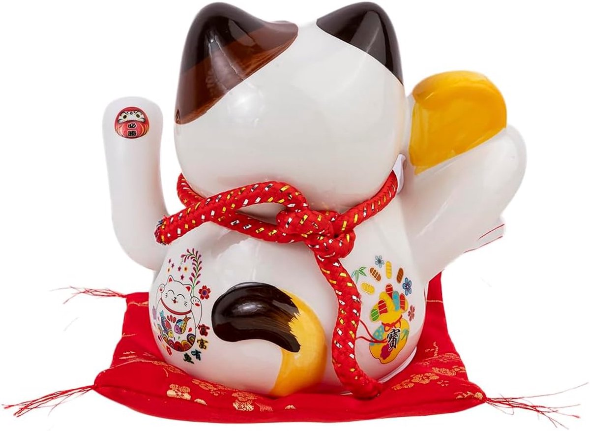 lachineuse Japanse Maneki Neko Kat - Geluk en Geluk - Hoogte 16 cm - Beweegbare Arm