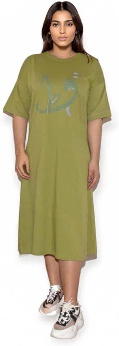 - Dames T-Shirt Lang - Combed Katoen - One size (S to L) - Olive Green