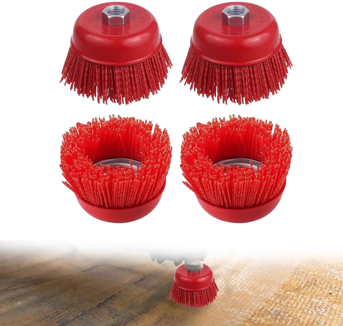 potborstelset - 4 stuks nylon borstels 75 mm boormachines schuurborstels | Borstelopzetstukken voor haakse slijpers en boormachines voor het verwijderen van roest en lak op hout en metaal