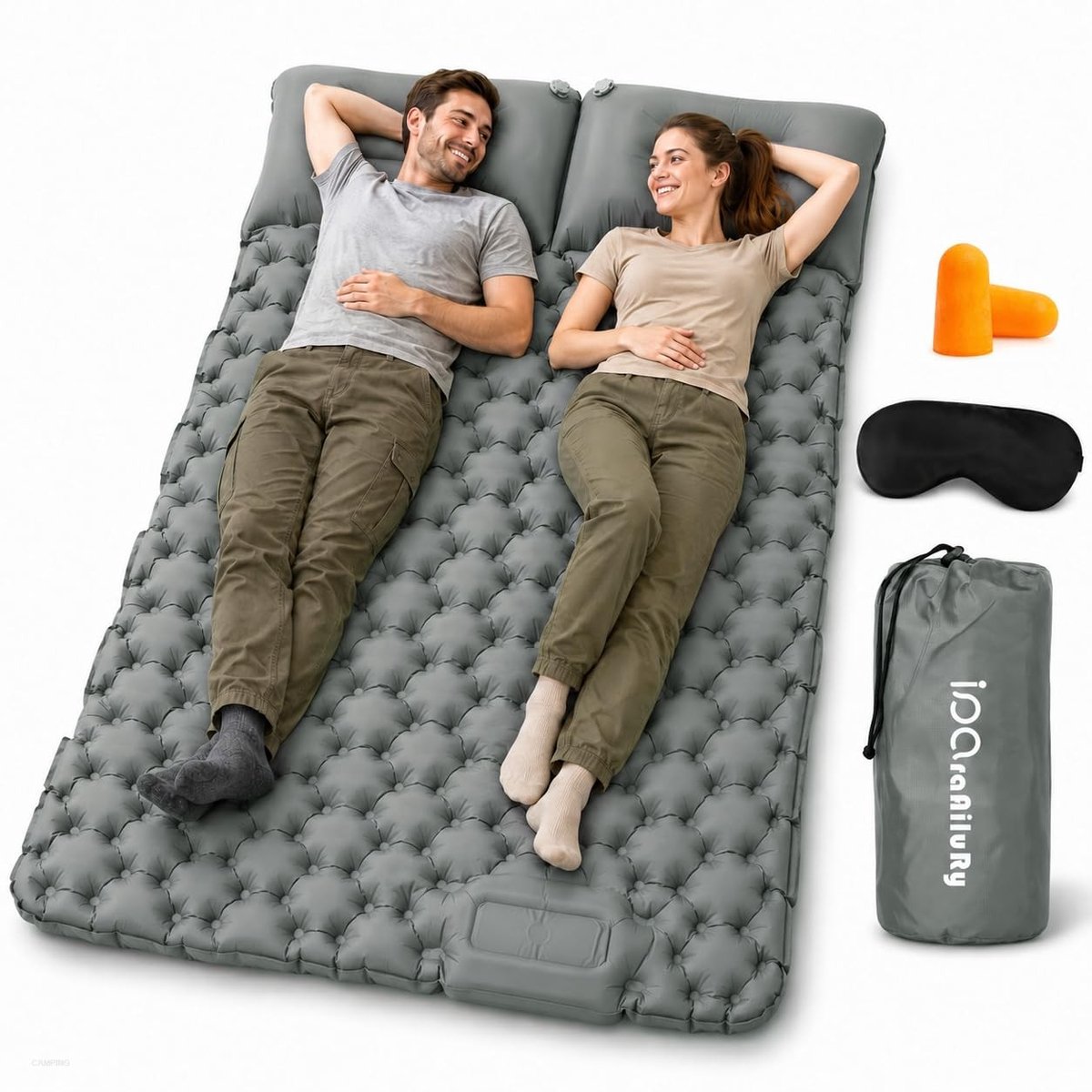 Omgoods - Ultralight Campingmat voor 2 Personen met Voetpomp en Kussen - Ideaal voor Reizen