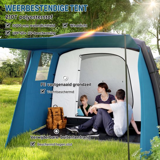 Opblaasbare tent - pblaasbare glamping tent - Waterdicht - Tot 6 personen - Blauw - Camping - Tuin - Glamping - 440L x 280 B x 195 H cm — afbeelding 4