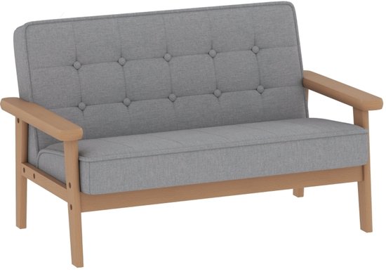 MEUNIQ Kindersofa 2-zits 77 x 42 x 48 cm met houten frame, armleuningen en gevoerde zitting, kinderfauteuil voor kinderkamer of speelkamer, grijs — afbeelding 2