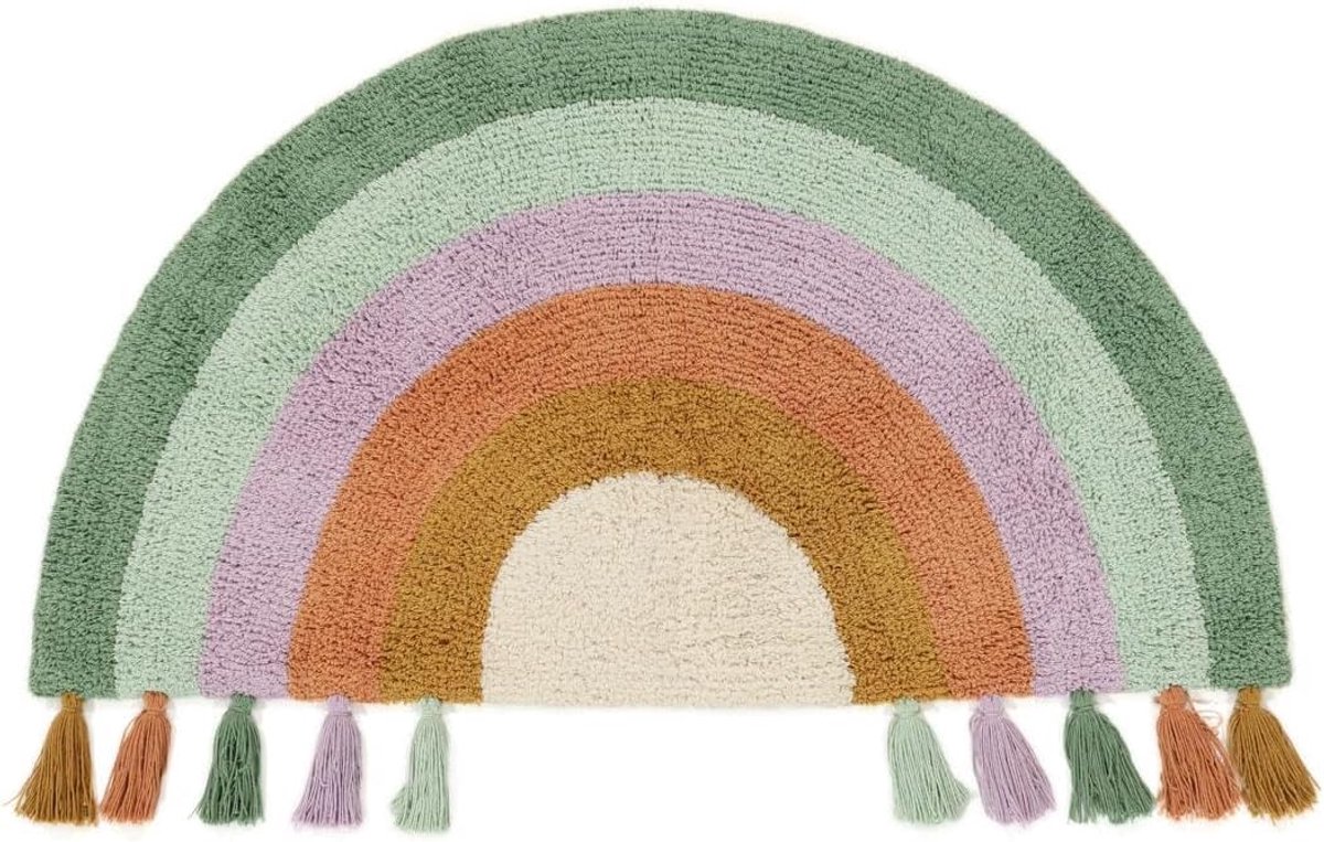 Cute Rainbow, Kinderkleed, Moderne Kinderen, 55 x 100 cm, Laagpolig, Kinderkamer, Machinewas, Zonder gevaarlijke chemicaliën, Veelkleurig