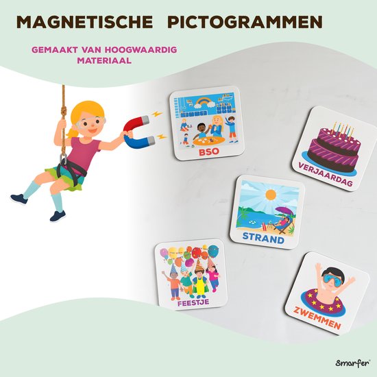 Smarfer - Magnetische pictogrammen voor weekplanner - 50 stuks - Planbord kind – Buiteneditie