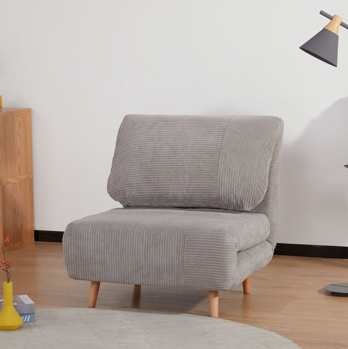 HAUSS SPOLE Fauteuil - 2-In-1 Slaapfauteuil - Verstelbare Rugleuning En Uitklapbare Slaapfunctie - Voor Woonkamer En Logeerkamer - Stof Lichtgrijs
