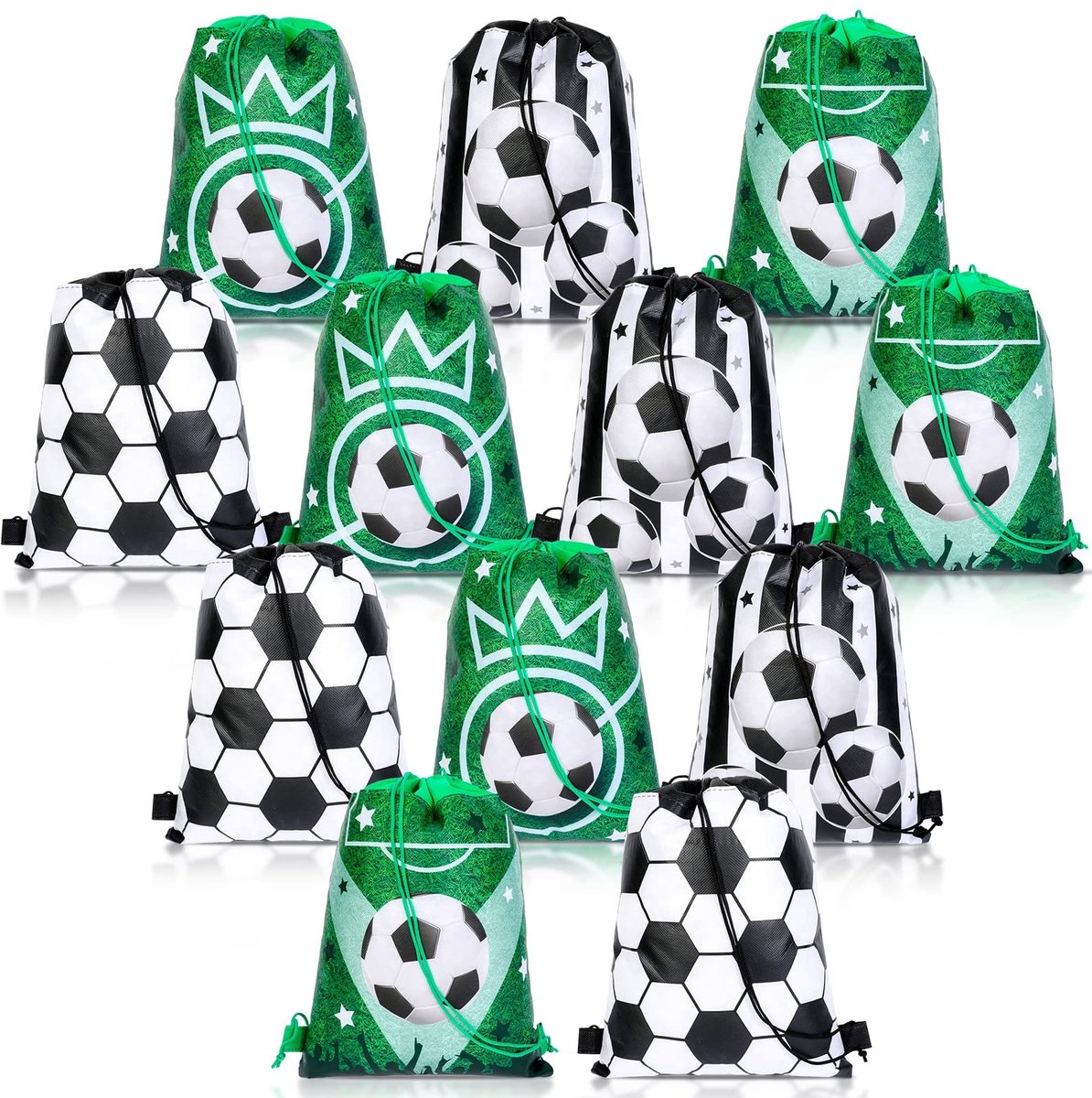 Dailygoods- Voetbaltas met trekkoord - 12 stuks - 33,8 x 25 cm - waterafstotend - herbruikbaar - kinderverjaardag - feestaccessoires - Gymtas