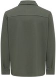 Achterkant van olijfgroene utility blouse met lange mouwen.