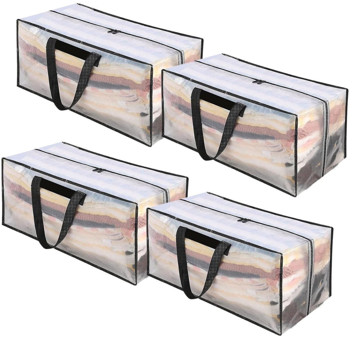 Dailygoods - 90L Grote Verhuiszakken, PP Reisduffeltas, Opbergtas, Extra Grote Opbergzakken met Ritsen en Handgrepen, Waterdicht voor Kleding, Seizoensgebonden, Dekbedden, Transparant (4 Stuks)