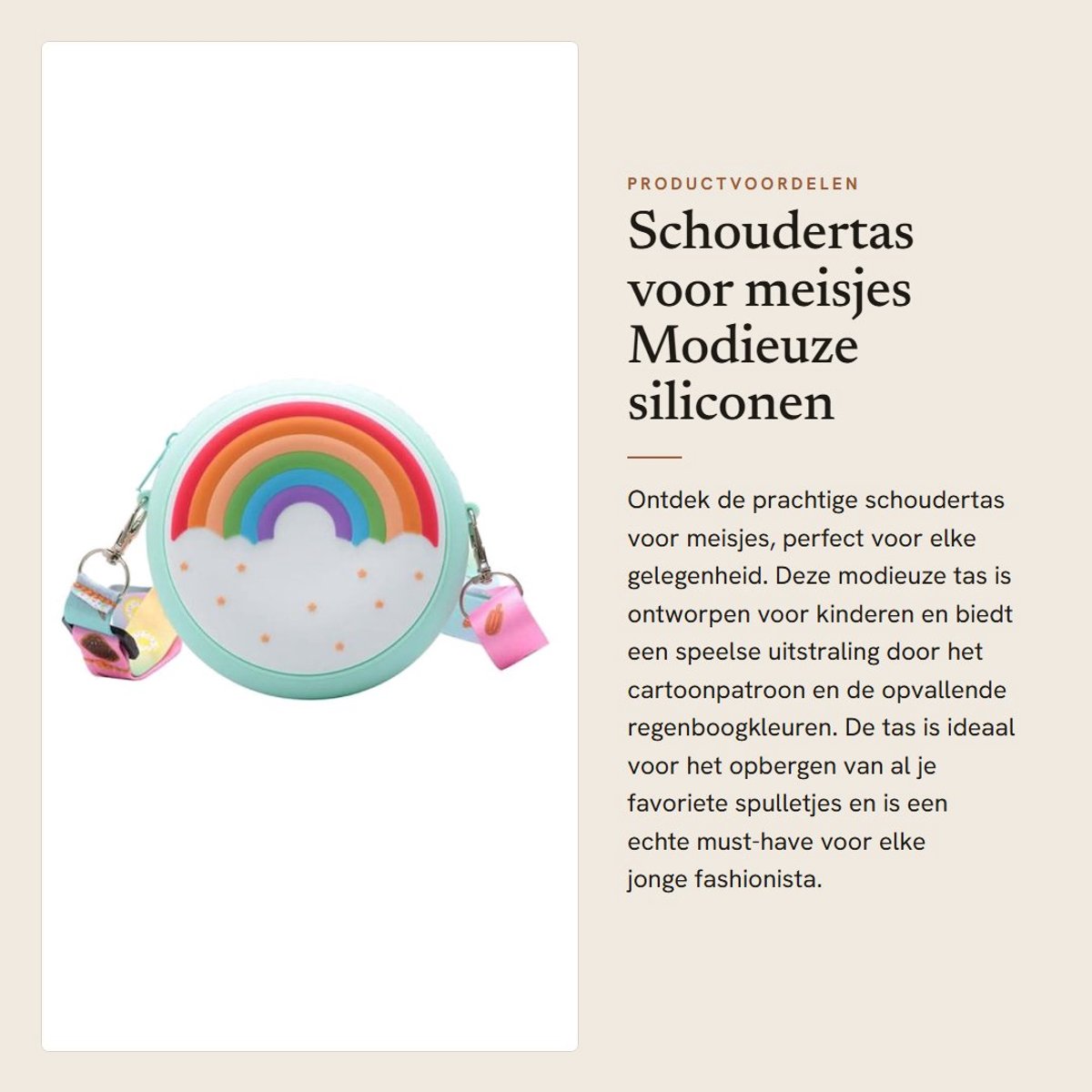 Dailygoods- Schoudertas modieus - Schoudertas voor kinderen - Schoudertas voor meisjes - Siliconen tas - Cartoon patroon - Regenboogkleuren - Kindertas