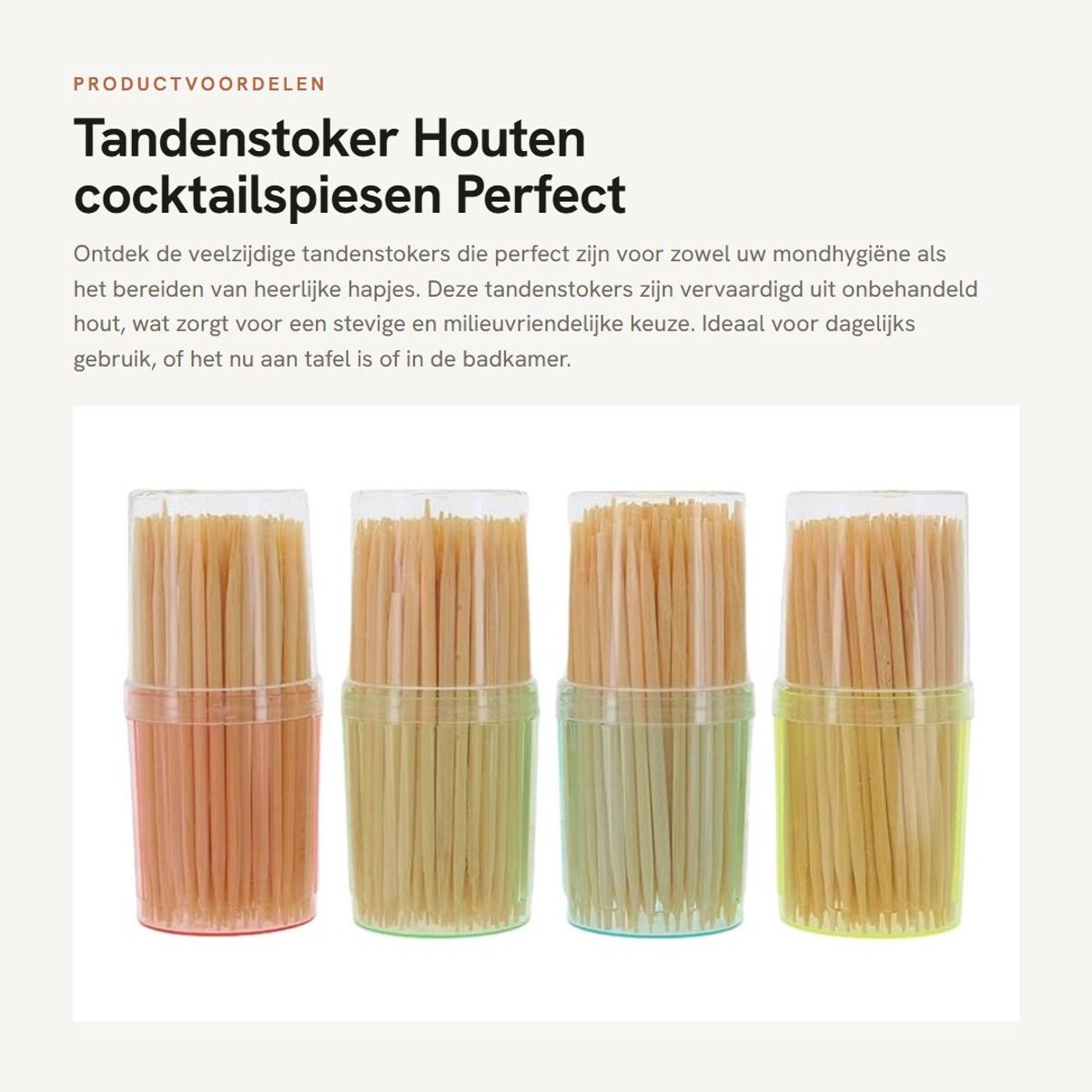 Dailygoods- Tandenstoker Premium - Onbehandeld Hout - Tandhygiëne - Hapjes - Knutselen - 4 x 120 Stuks - Cocktailprikker