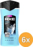 AXE Ice Chill 3-in-1 douchegel met mentholgeur. Lichtblauwe fles met zwarte dop en Insta Cool design.