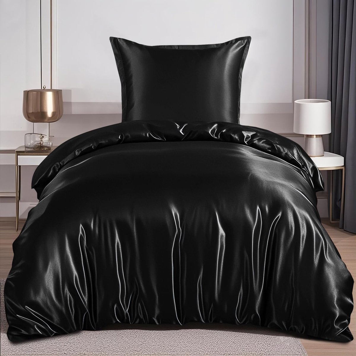 Dailygoods- Beddengoed 135 x 200 cm Luxe - Dekbedovertrek 135 x 200 - Kussensloop 80 x 80 - Satijnen Set - Glanzend en Zijdeachtig - Comfortabel voor Haar en Huid