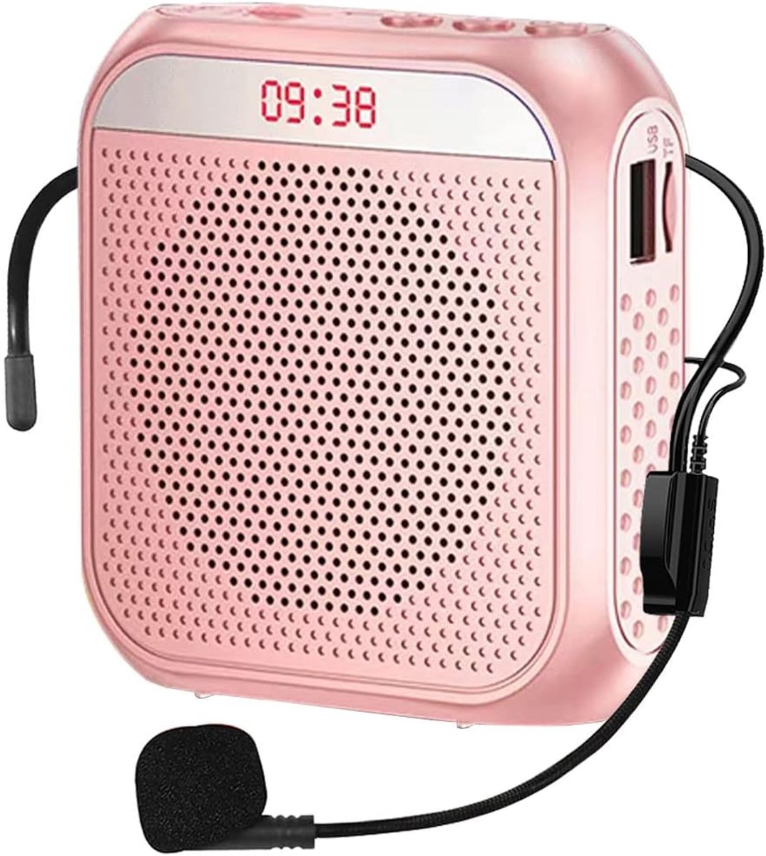 Stemversterker draagbaar – 8W speaker met headset microfoon, oplaadbaar 2200mAh, 20 uur batterij