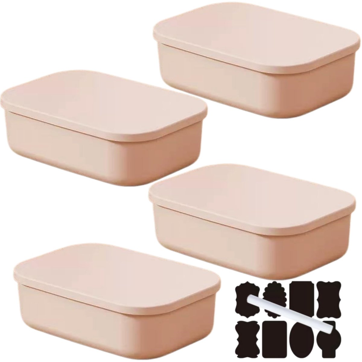 opbergdozen met deksel en handgrepen, stapelbaar, 4 stuks, veelzijdig voor thuis, kantoor en keuken (Roze, 25.5 * 18 * 7.7cm)