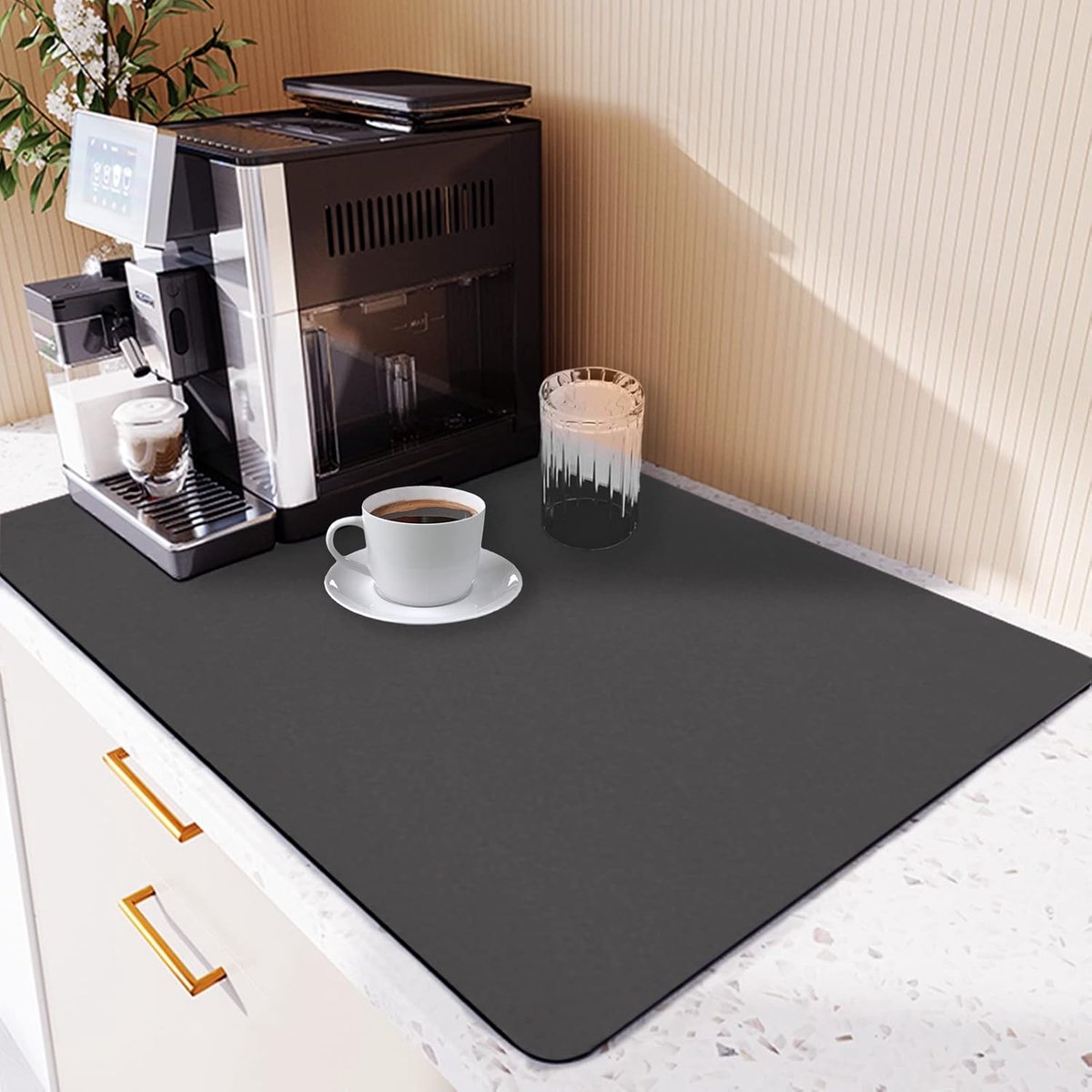 Afdruipmat/Koffiemat (50 x 40 cm) – Grijs, Antislip & Waterdichte Rubberen Achterkant – Sneldrogend & Veelzijdig Mat voor Keuken