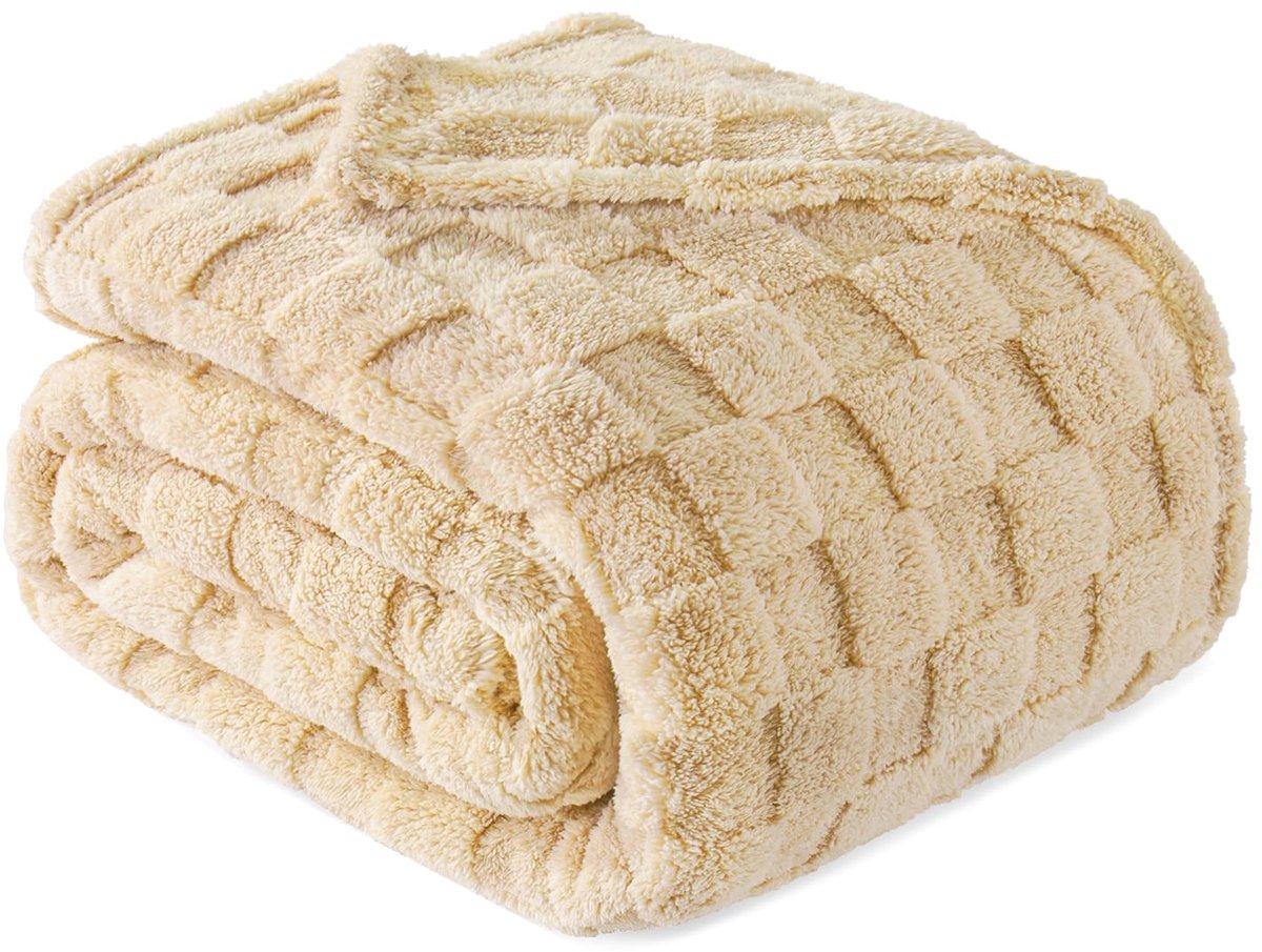 Mezcla kingsize flanellen fleece deken, super zachte en warme lichtgewicht geruite patroon dekens voor alle seizoenen, 229 x 264 cm, beige | Fleece beddeken met geruit ontwerp, lichtgewicht