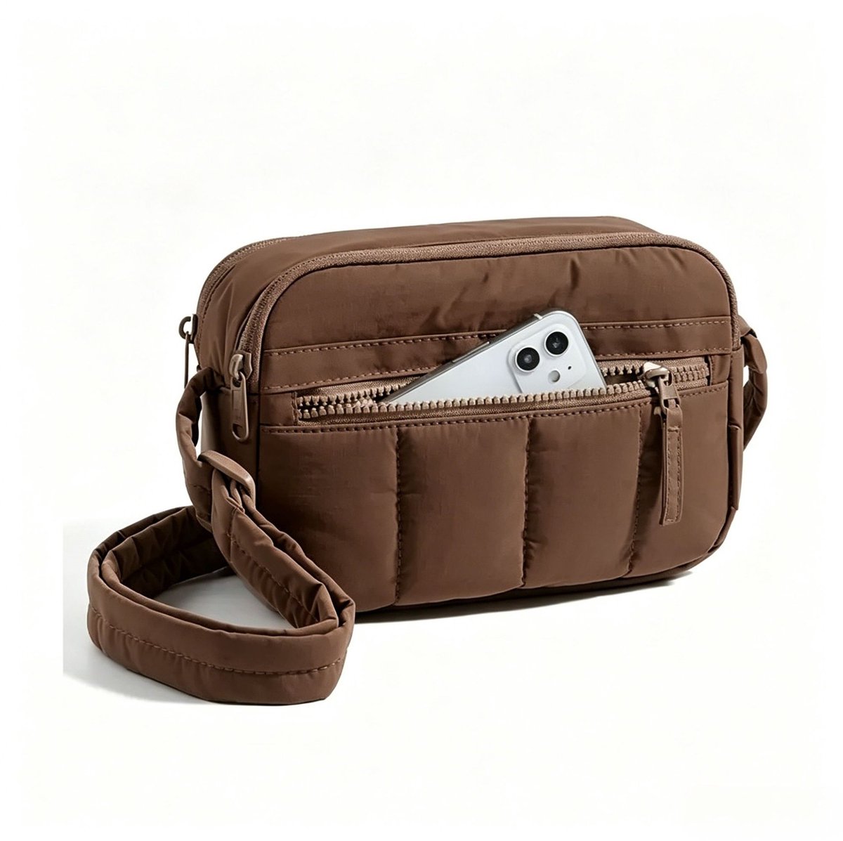 Heuptasje dames - Crossbody Tas Dames - Puffy Schoudertas - Gewatteerde Handtas met Verstelbare Schouderriem - Lichtgewicht Crossbody Tas met Meerdere Vakken - Koffiebruin