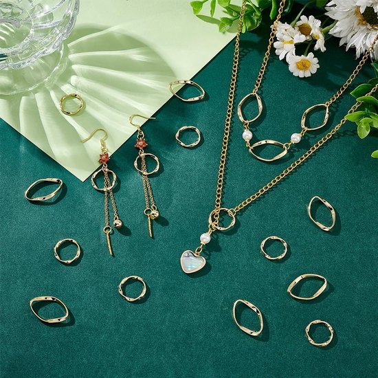 40 stuks 2 stijlen gouden legering schakelringen ronde ovale draairing holle ring bedels frames connectoren metalen sieraden connector links voor doe-het-zelf ketting armband sieraden — afbeelding 5