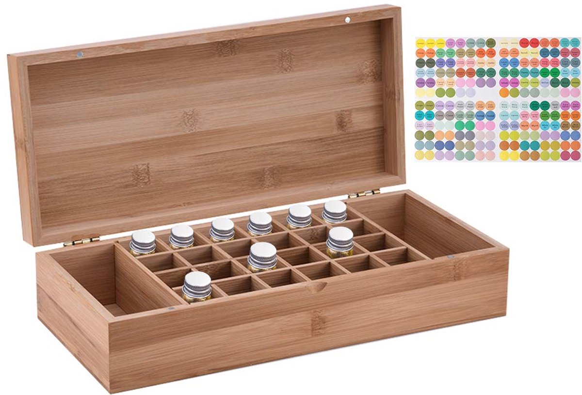 Bamboe etherische olie-organizer, houder, geuroliën, display standaard, 26 gaten, opbergdozen, ruimtegeuraccessoires, koffer voor nagellak, geuroliën, cosmetica, geuroliediffusers en