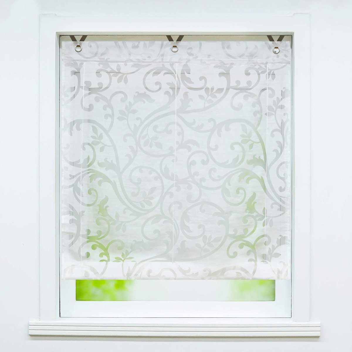 Voile oogjesgordijn transparant vouwgordijn met bloemen uitbrandende kwaliteit »Jesscia« sjaals raamgordijn met haakophanging, vouwgordijn zonder boren BxH 80x130cm, wit 1 stuk