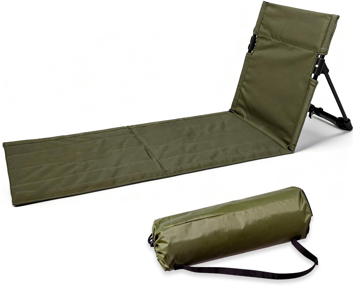 Zitonderlegger voor buiten, met rugleuning, strandmat, inklapbaar, licht, vloerstoel, outdoor en stadion zitkussen, opvouwbare ligmat voor strand, camping, picknick, tuin, groen, 108 x 40,5 x