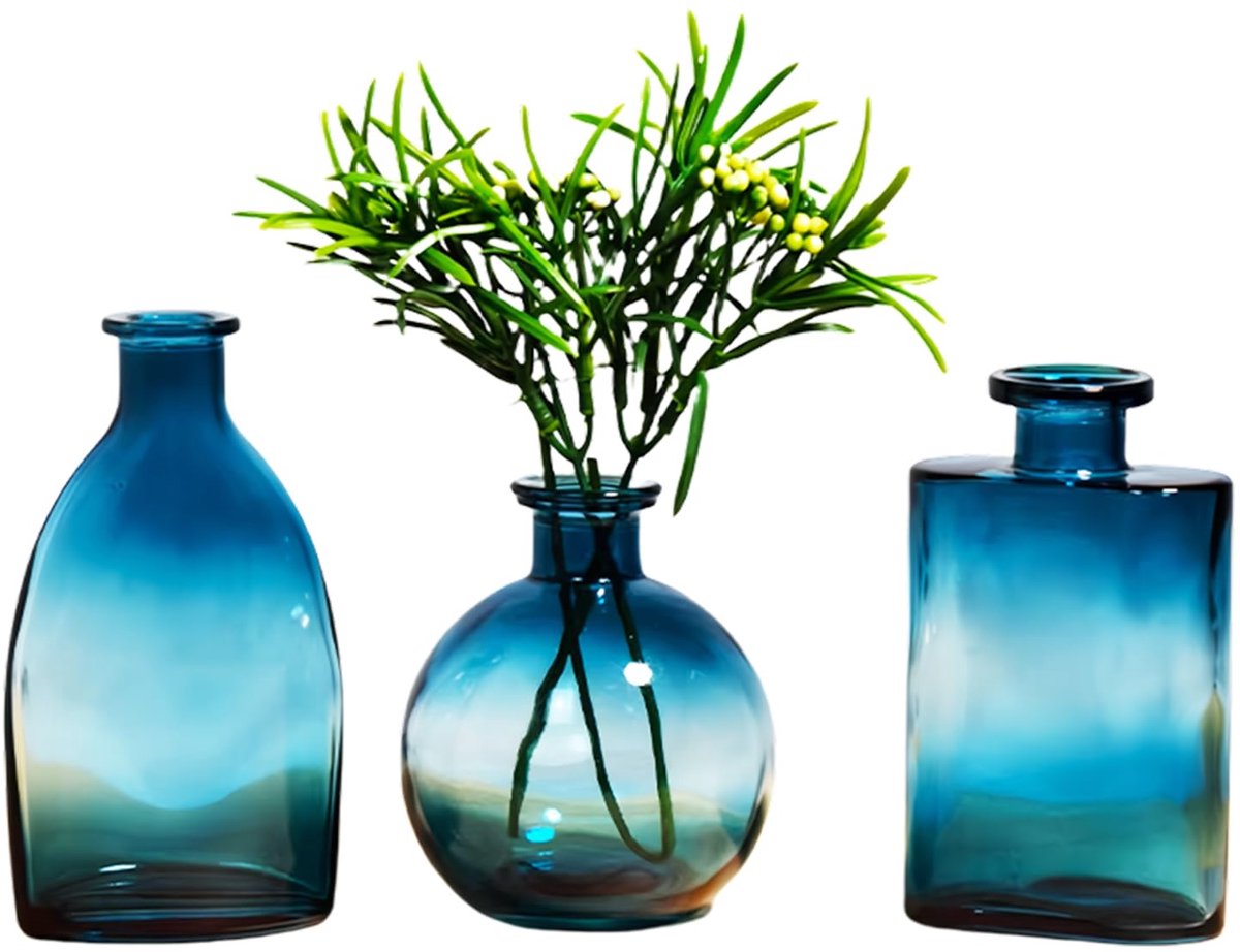 Vaas van glas, kleine glazen vaas, modern, decoratie voor tafeldecoratie, landelijke bruiloft, bohemien, doop, verjaardag, cadeau voor Moederdag