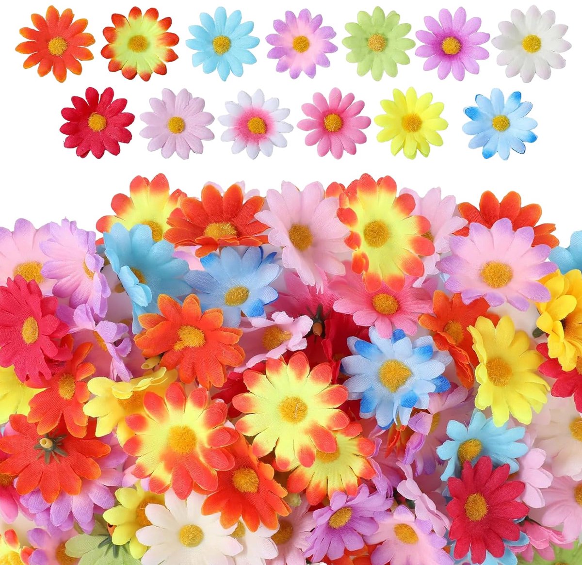 Kunstbloemen, decoratie, kleine kunstbloemkop, 4 cm, mini-bloem, decoratie, kunstbloemen, van stof, voor knutselen, scrapbooking, bruiloft, boeket (meerkleurig)