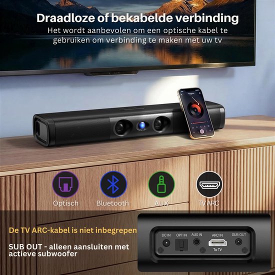 SNJY® Soundbar - TV Speaker - Home Cinema - Gaming Soundbar - 90 W - Zwart van SNJY — afbeelding 3