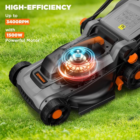 Zerova Elektrische Grasmaaier - Kooimaaier - handgrasmaaier - 40L Grasopvangbak - Opvouwbare Handgreep - 36cm Maaibreedte - Zwart — afbeelding 4