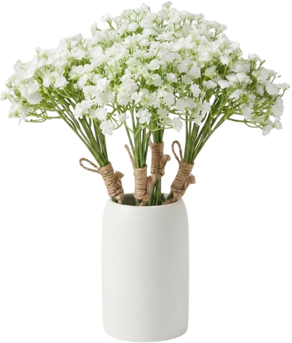 Bellatio Design Kunstbloemen boeket Gipskruid - 4x - 33 cm - wit - kunst zijdebloemen - Gypsophila