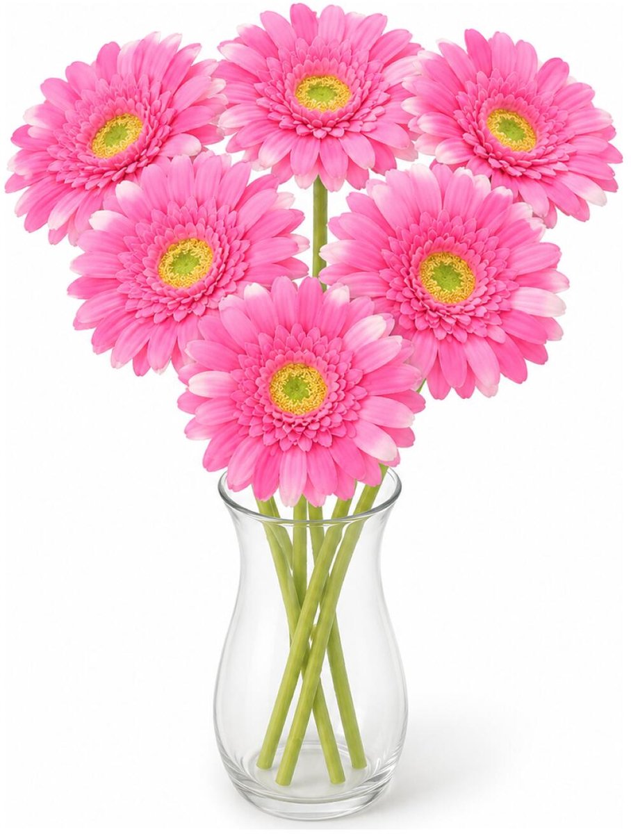 DK design Kunstbloem Gerbera - 6x - 72cm - fuchsia roze - Real Touch - kunst zijdebloemen