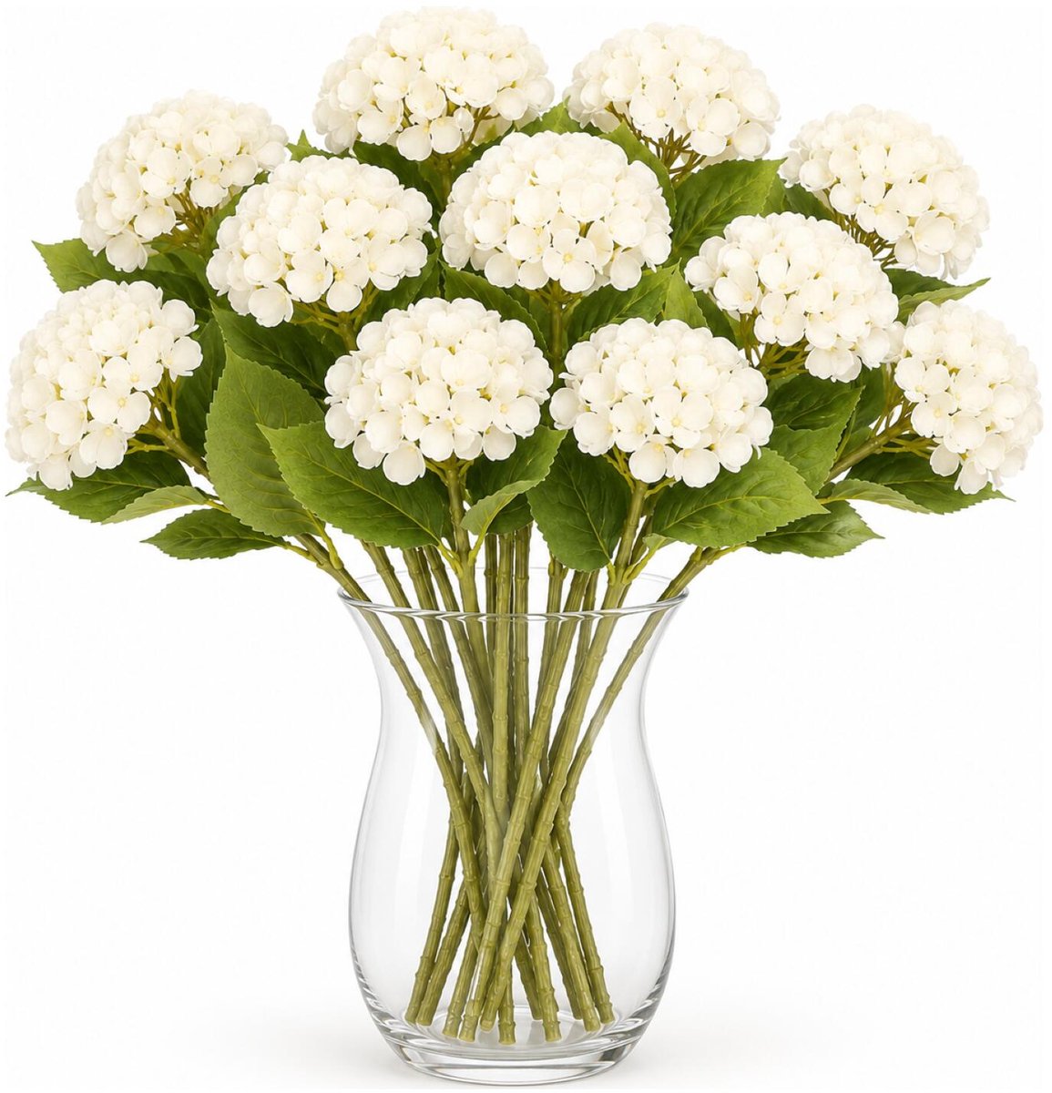 Bellatio Design Kunstbloem Hortensia tak - 10x - creme wit - 48 cm - losse steel - Kunst zijdebloemen - hydrangea