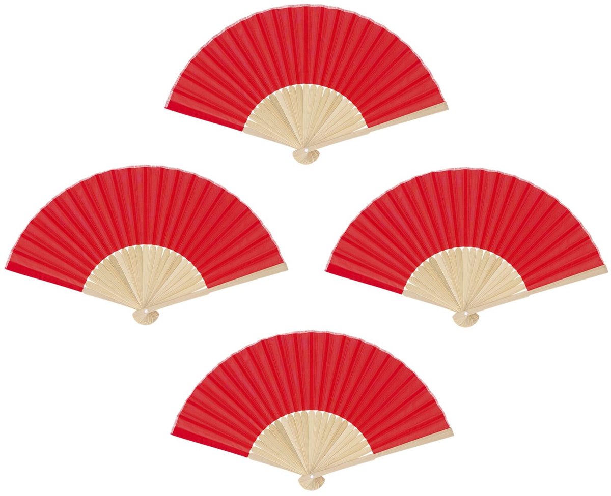 Bellatio Design Spaanse handwaaier - 10x - rood - bamboe/papier - 38 x 21 cm - spaanse waaier - festival waaier