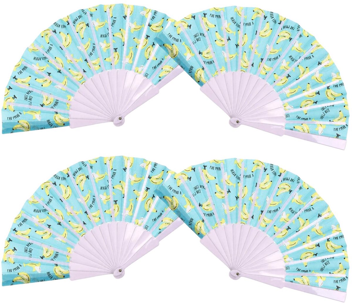 Spaanse hand waaier - 4x - Bananen print - 23 cm - kunststof - Fruit thema