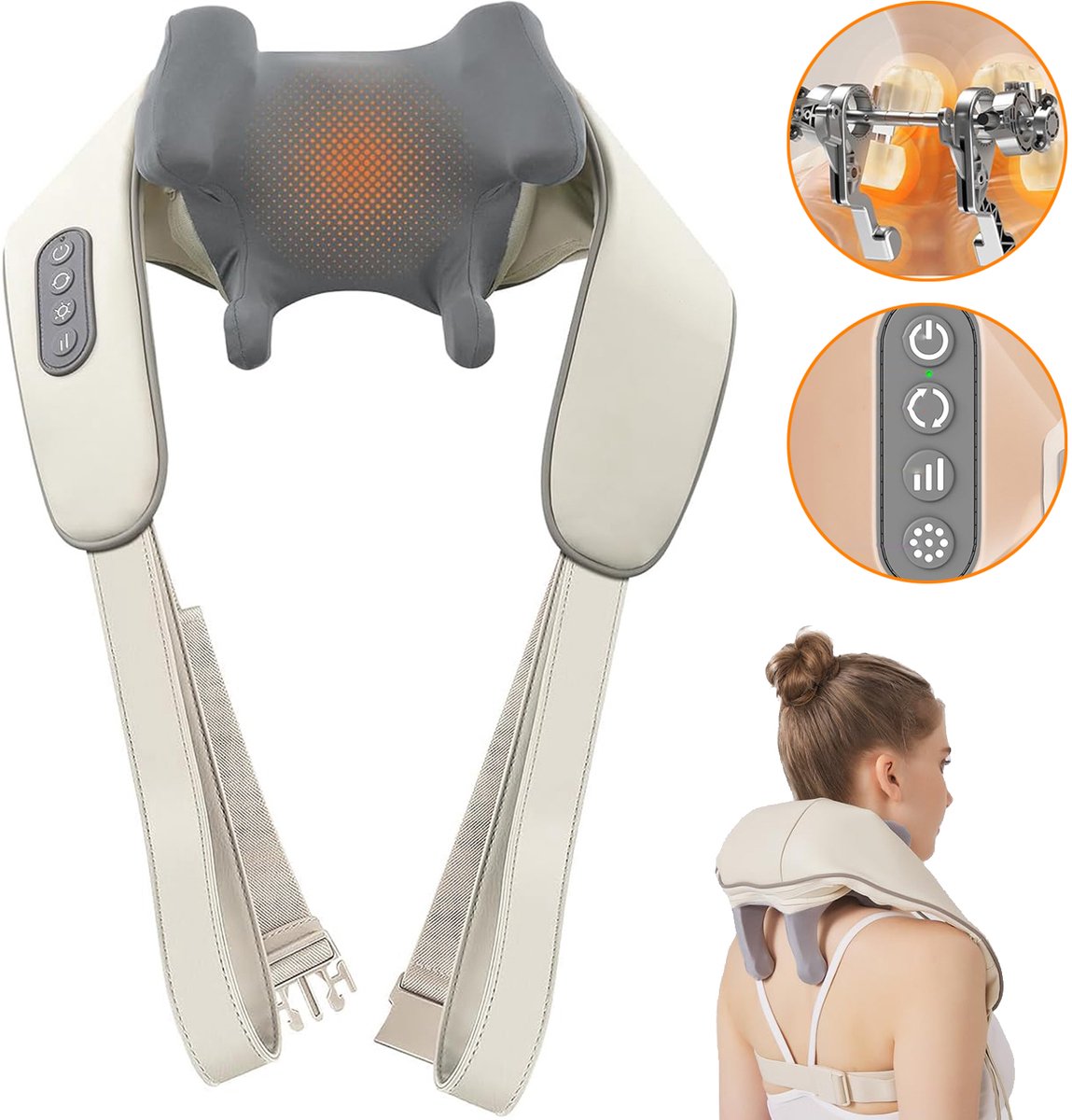 Draadloze Nek- En Schoudermassage - Nekmassageapparaat Met Warmtefunctie - Shiatsu Diepweefselmassage - Cadeaus Voor Mannen Of Vrouwen