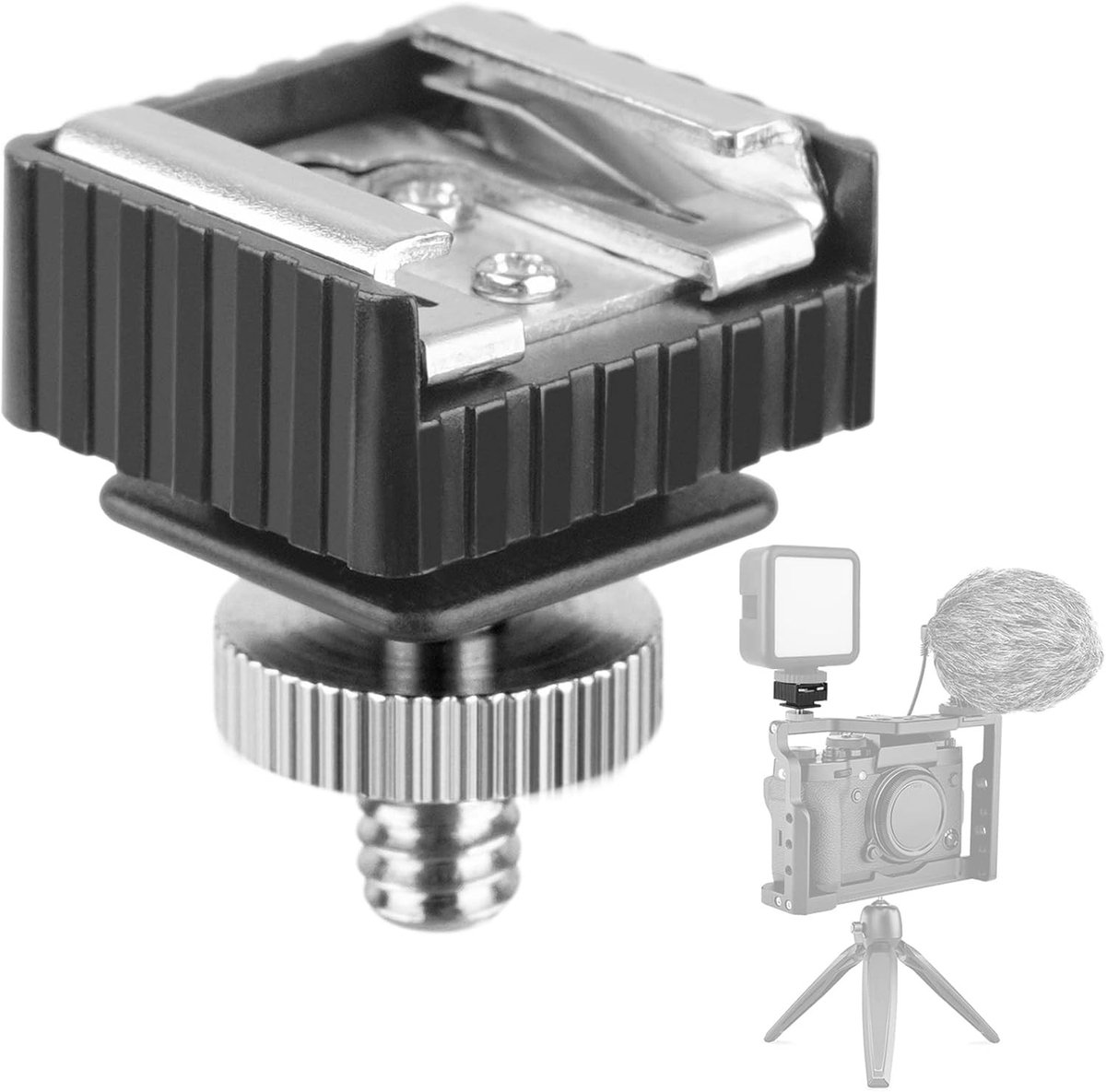Verstelbare Cold Shoe Mount Adapter met 1/4" Schroefdraad voor Flitsers, Statief en Umbrella Bevestiging