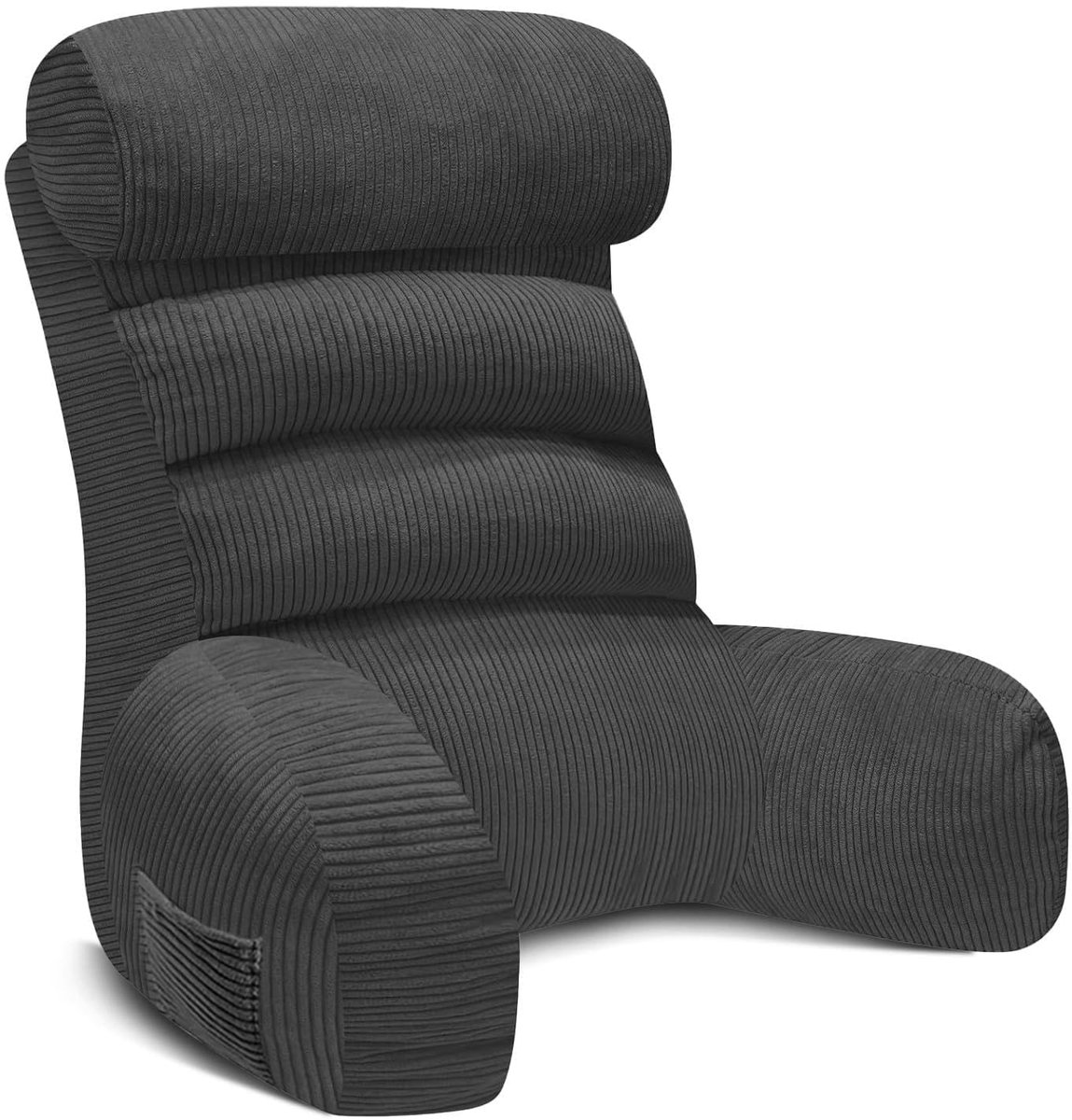Leeskussen voor bed en bank, met armleuningen en afneembare neksteun, 80 x 40 cm, in hoogte verstelbaar rugkussen voor bed en bank, leeskussen, rugsteunkussen voor lezen, televisie, ontspannen (grijs)