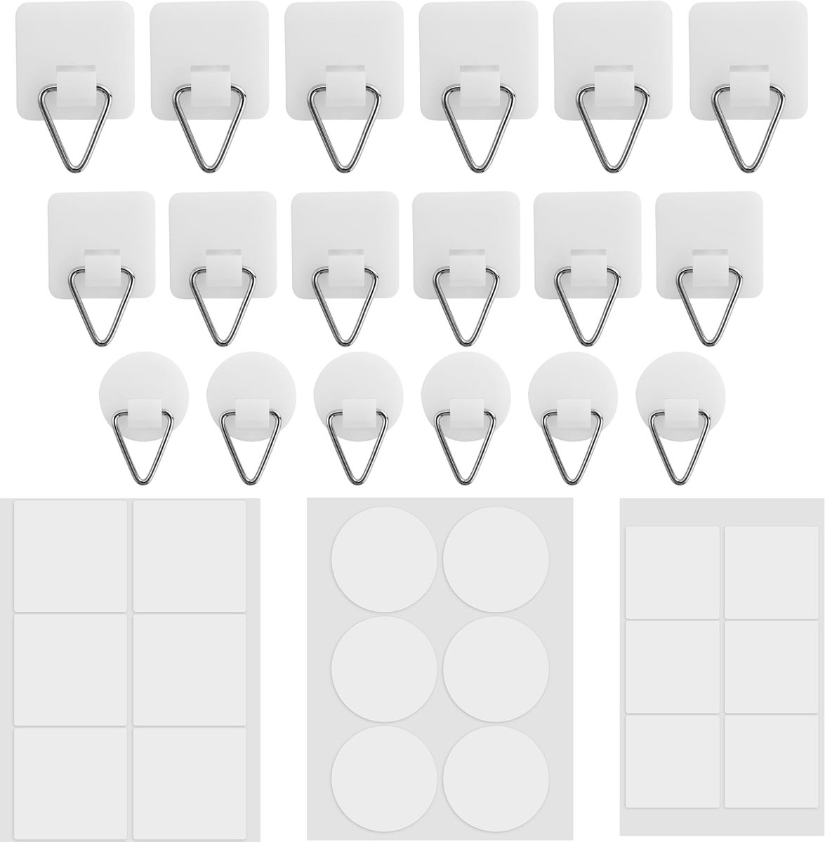 Haken, 18 Stuks Onzichtbare Wandhaken 3 Vormen (Vierkant & Rond) voor Foto's, Puzzels en Decoratie, Wit, Sterke Plakstrip
