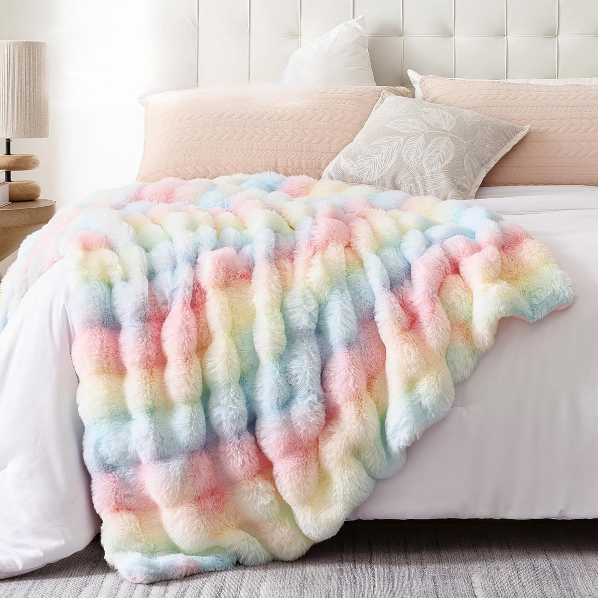 Zachte warme pluche fleecedekens van konijn, dik 1000 g/m², plaids voor bank, grote pluizige veelzijdige deken voor slaapkamer, bank, reizen, kinderen, camping (regenboog, 100 x 160 cm) — cadeau in Cadeau-ideeën - foto 4