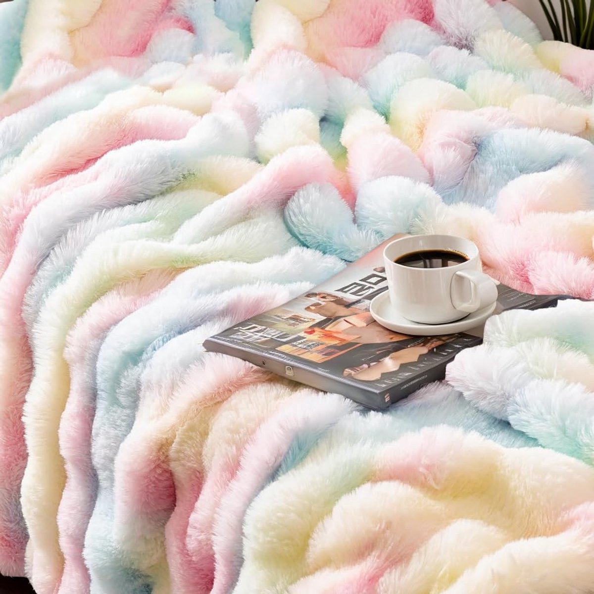 Zachte warme pluche fleecedekens van konijn, dik 1000 g/m², plaids voor bank, grote pluizige veelzijdige deken voor slaapkamer, bank, reizen, kinderen, camping (regenboog, 100 x 160 cm) — cadeau in Cadeau-ideeën - foto 5