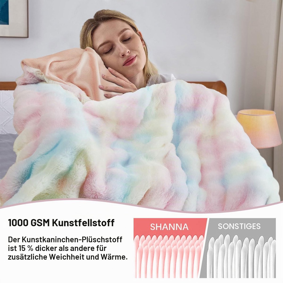 Zachte warme pluche fleecedekens van konijn, dik 1000 g/m², plaids voor bank, grote pluizige veelzijdige deken voor slaapkamer, bank, reizen, kinderen, camping (regenboog, 100 x 160 cm) — cadeau in Cadeau-ideeën - foto 2